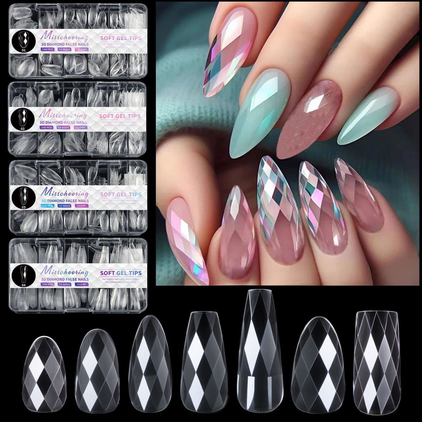  3D Diamond Effect Soft Gel Tips – 140pcs (NP003)