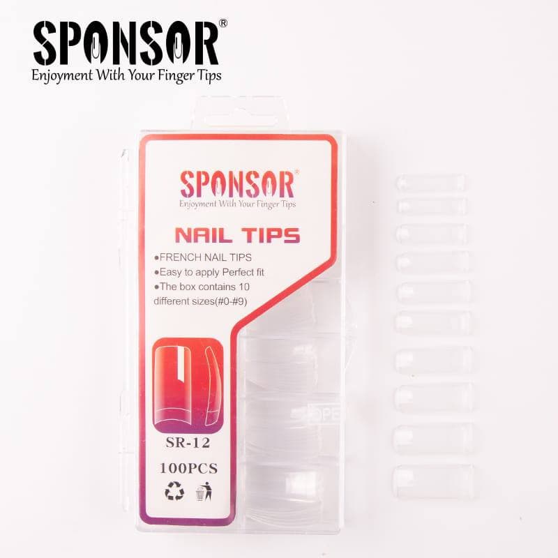 SR-12 || Sponsor French Nail Tips – 100pcs (Soft Gel, Transparent)
