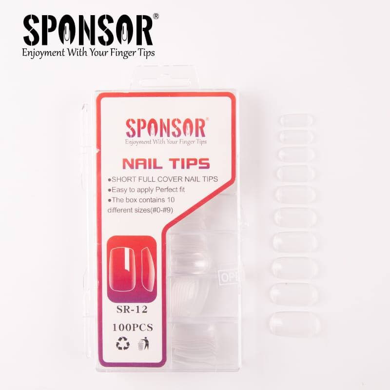 SR-12 || Sponsor Short Full Cover Nail Tips – 100pcs (Soft Gel, Transparent)