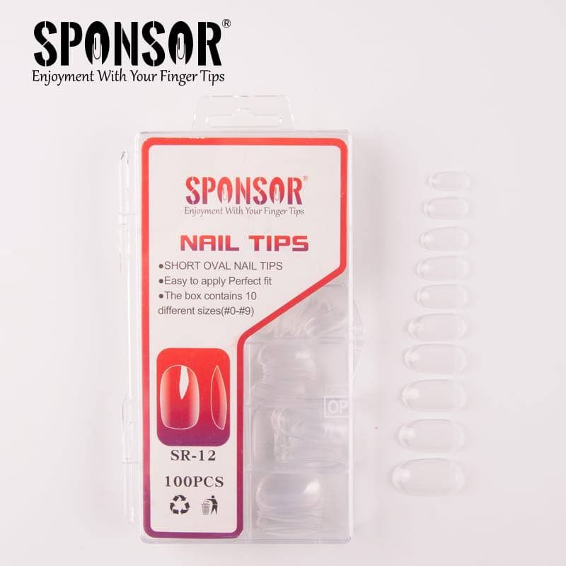 Sponsor Short Oval Nail Tips – 100 pcs (Soft Gel, Full Cover, Transparent Nail Extension Tips)